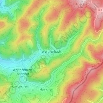 Mapa topográfico Werthenbach, altitud, relieve
