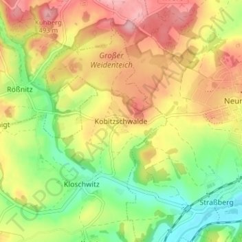 Mapa topográfico Kobitzschwalde, altitud, relieve