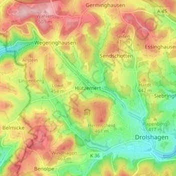 Mapa topográfico Hützemert, altitud, relieve
