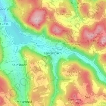 Mapa topográfico Förrenbach, altitud, relieve