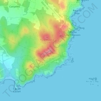 Mapa topográfico Puig de Terme, altitud, relieve