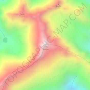 Mapa topográfico Pico La Concha, altitud, relieve