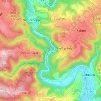 Mapa topográfico Als-Au, altitud, relieve