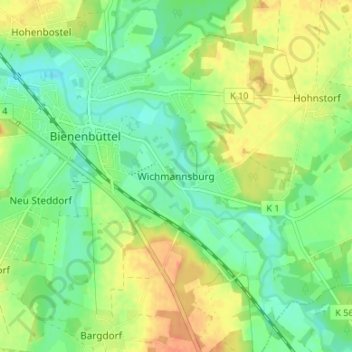 Mapa topográfico Wichmannsburg, altitud, relieve