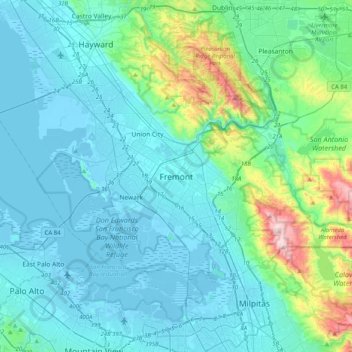 Mapa topográfico Fremont, altitud, relieve