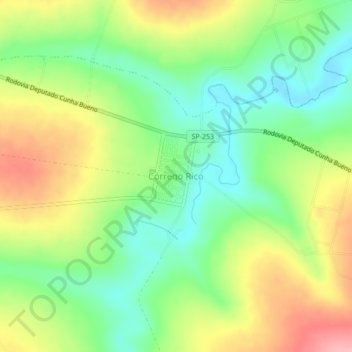 Mapa topográfico Córrego Rico, altitud, relieve