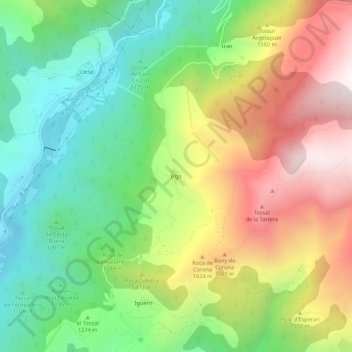 Mapa topográfico Irgo, altitud, relieve