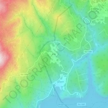 Mapa topográfico A Illa, altitud, relieve