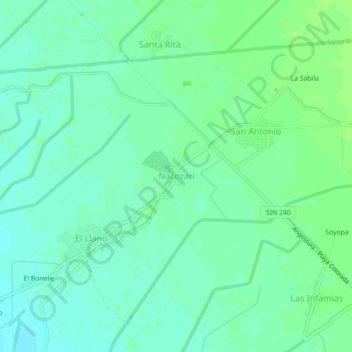 Mapa topográfico Nacozari, altitud, relieve
