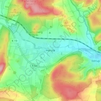 Mapa topográfico Herste, altitud, relieve
