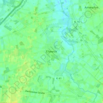 Mapa topográfico Ellewick, altitud, relieve