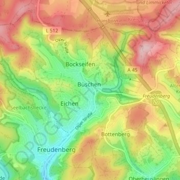 Mapa topográfico Büschergrund, altitud, relieve