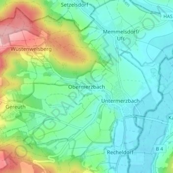 Mapa topográfico Obermerzbach, altitud, relieve