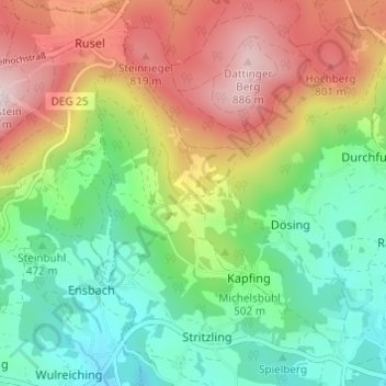 Mapa topográfico Datting, altitud, relieve