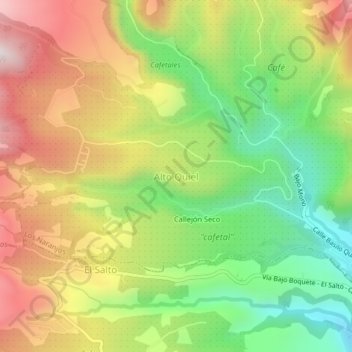 Mapa topográfico Alto Quiel, altitud, relieve