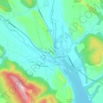 Mapa topográfico Aínsa, altitud, relieve