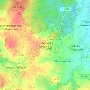 Mapa topográfico Schmeckwitz, altitud, relieve