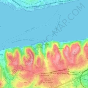 Mapa topográfico Porto Brandão, altitud, relieve
