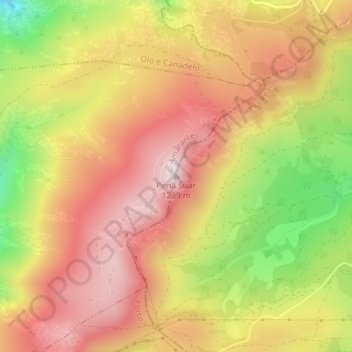 Mapa topográfico Pena Suar, altitud, relieve