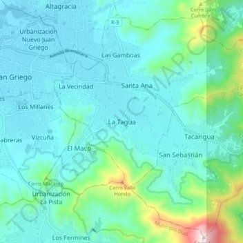 Mapa topográfico La Tagua, altitud, relieve