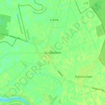 Mapa topográfico Großtreben, altitud, relieve