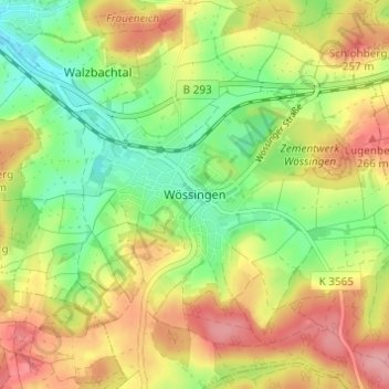 Mapa topográfico Wössingen, altitud, relieve