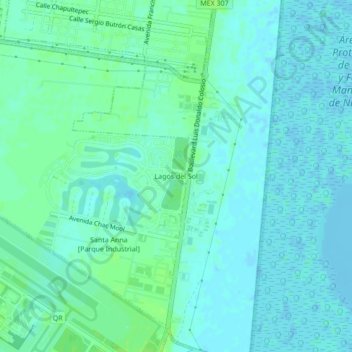 Mapa topográfico Lagos del Sol, altitud, relieve