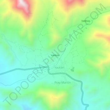 Mapa topográfico Valdivia, altitud, relieve