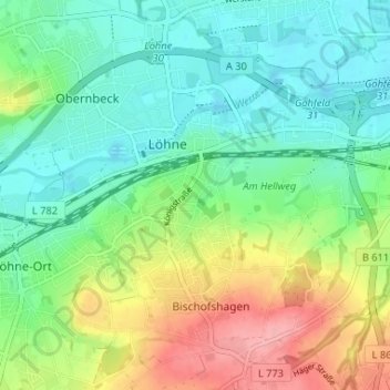 Mapa topográfico Mahnen, altitud, relieve