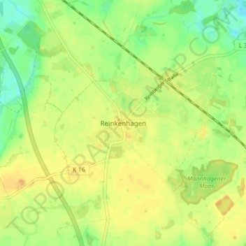 Mapa topográfico Reinkenhagen, altitud, relieve