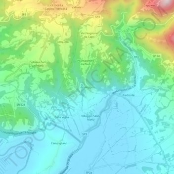 Mapa topográfico Apoleggia, altitud, relieve