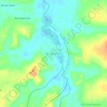 Mapa topográfico Mirasselvas, altitud, relieve