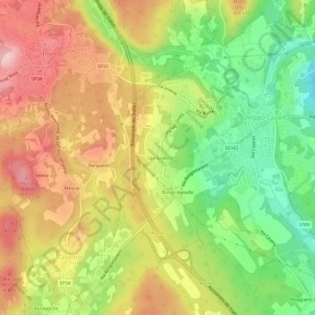 Mapa topográfico San Grato, altitud, relieve