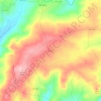 Mapa topográfico Fiães, altitud, relieve