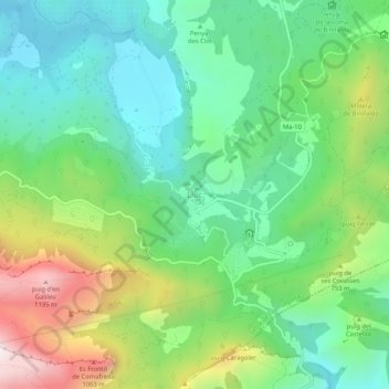 Mapa topográfico Lluc, altitud, relieve