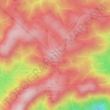 Mapa topográfico Morro Loewsky, altitud, relieve