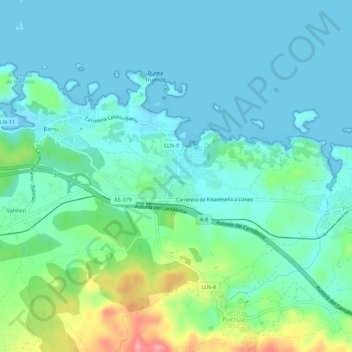 Mapa topográfico Celorio, altitud, relieve