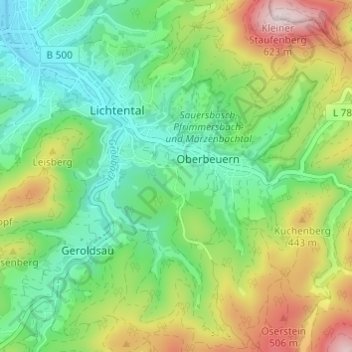 Mapa topográfico Seelach, altitud, relieve