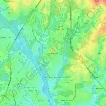 Mapa topográfico Montague, altitud, relieve