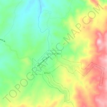 Mapa topográfico Tala Cañada, altitud, relieve