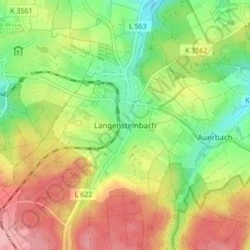 Mapa topográfico Langensteinbach, altitud, relieve