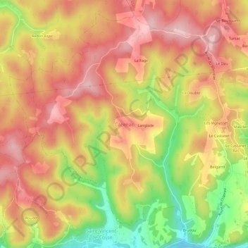 Mapa topográfico Cazenac, altitud, relieve