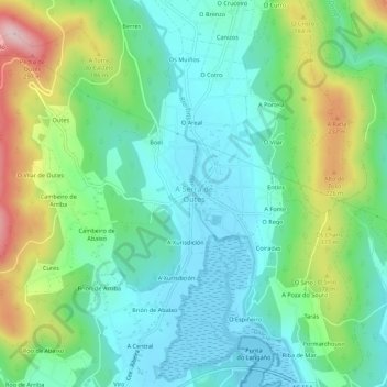 Mapa topográfico A Serra de Outes, altitud, relieve