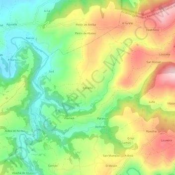 Mapa topográfico Estraxiz, altitud, relieve