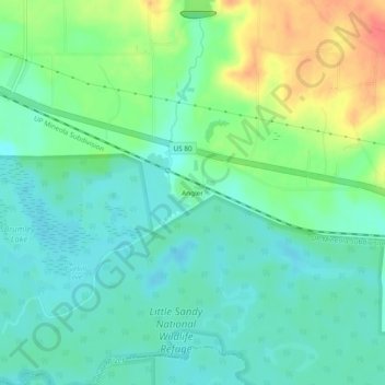 Mapa topográfico Angler, altitud, relieve