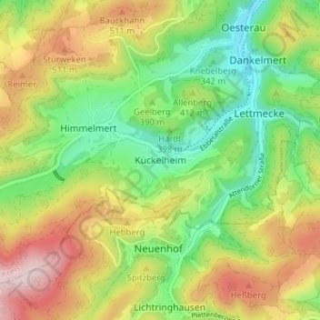 Mapa topográfico Kückelheim, altitud, relieve