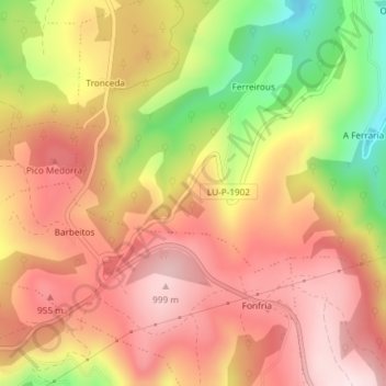 Mapa topográfico Trousa, altitud, relieve