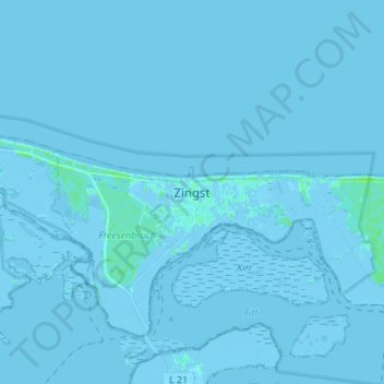 Mapa topográfico Zingst, altitud, relieve
