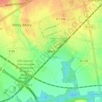 Mapa topográfico Mory, altitud, relieve