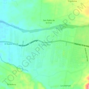 Mapa topográfico El Toquillal, altitud, relieve